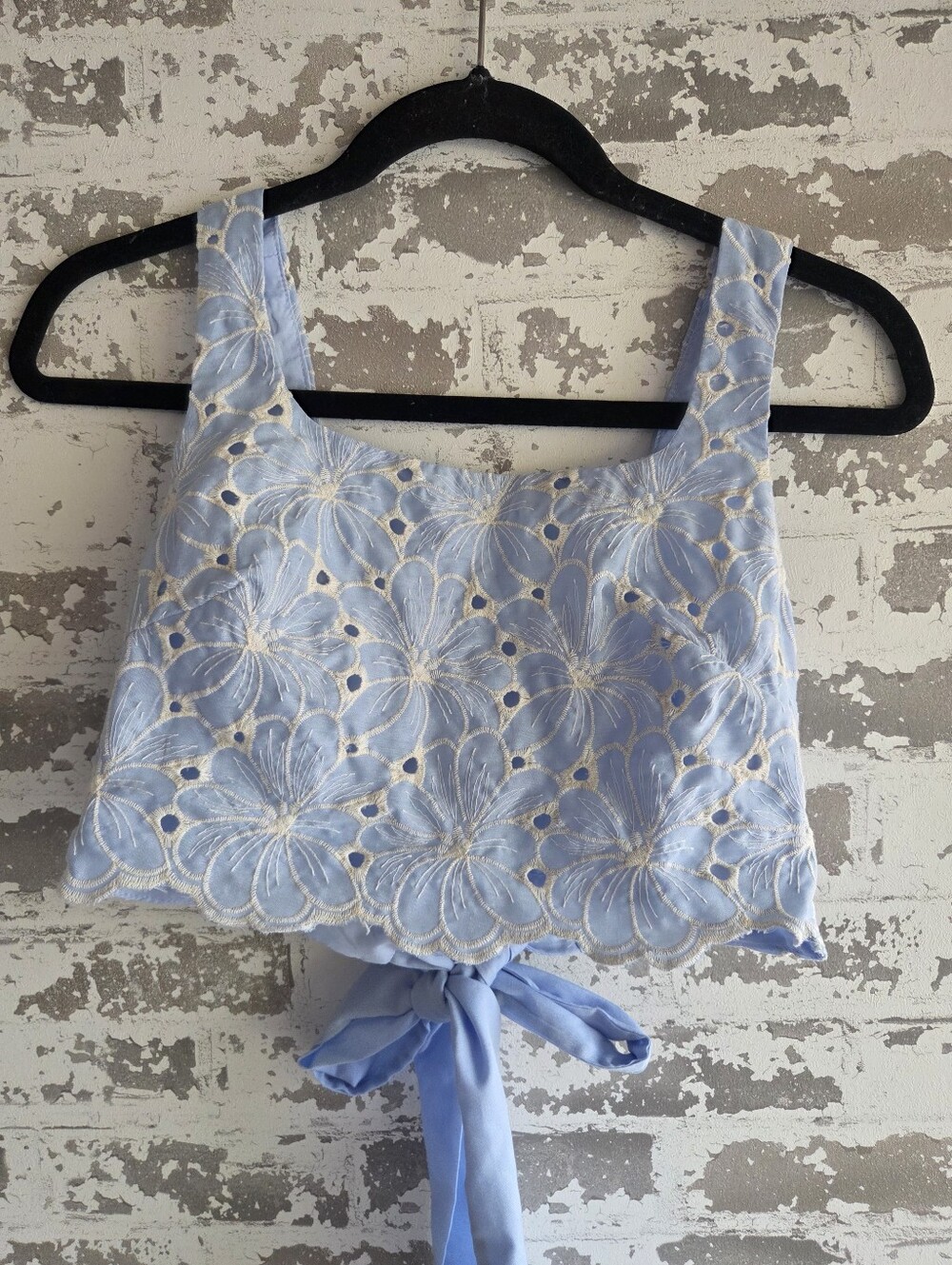 Altar'd State Blue Eyelet Floral Crop Top Tie Back Small